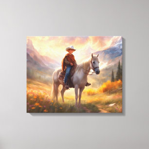 Cowboy Horseback Boy's Bedroom Art Canvas Print