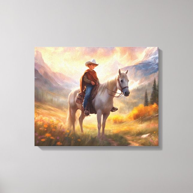 Cowboy Horseback Boy's Bedroom Art Canvas Print (Front)