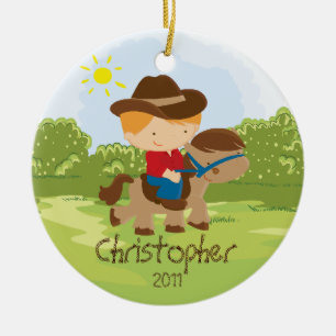 Cowboy Horseback Rider Boy Christmas Ornament
