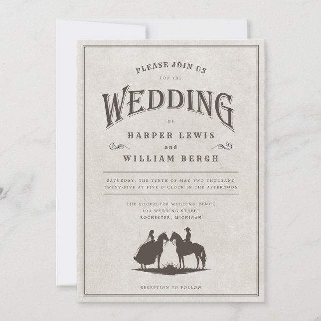 Cowboy horseback wedding Invitation (Front)