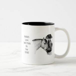 Cowboy: Horses: Hoof Prints: Pencil Drawing Two-Tone Coffee Mug
