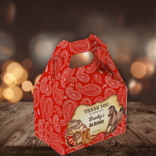 Cowboy horses red paisley western party gift favour box (Creator Uploaded)