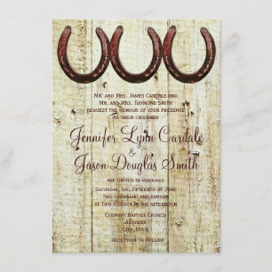 Cowboy Horseshoes Barn Wood Wedding Invitations