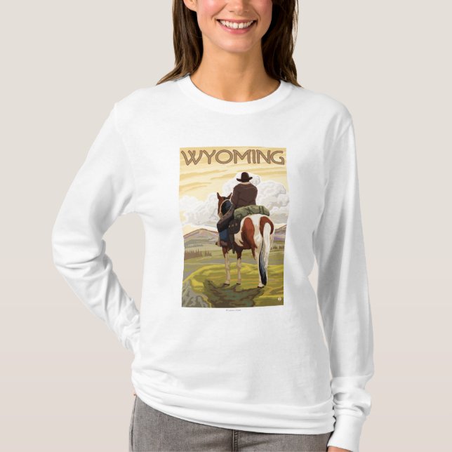 Cowboy & HorseWyomingVintage Travel Poster T-Shirt (Front)