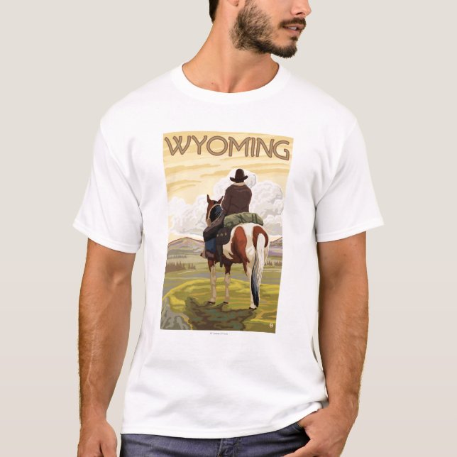 Cowboy & HorseWyomingVintage Travel Poster T-Shirt (Front)