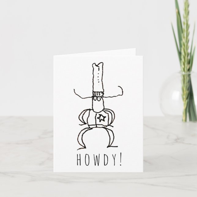 Cowboy Howdy Cartoon Drawing Doodle Folded Note Card (Front)