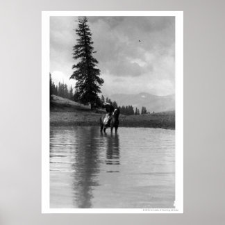 Cowboy in a pond poster