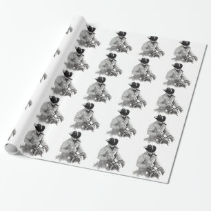 Cowboy in Saddle: Original Pencil Drawing Wrapping Paper