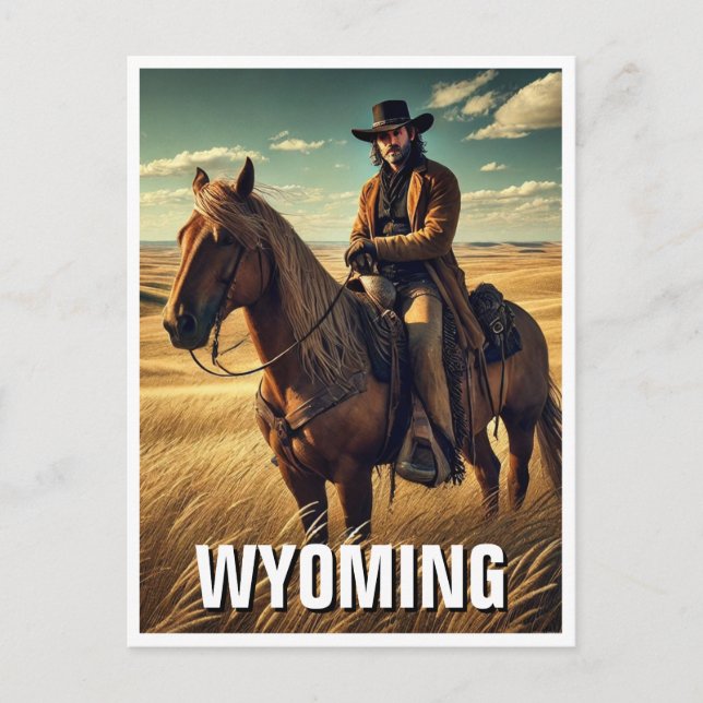 Cowboy in Wyoming Travel Souvenir Postcard (Front)