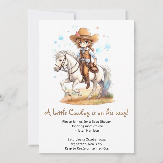 Cowboy-Inspired Wild West Baby Shower Invitation (Front)