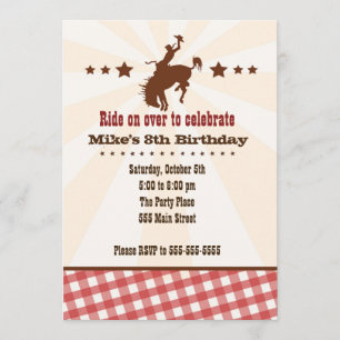 Cowboy Invitation Kids Birthday Party Western Red