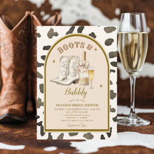 Cowboy Ivory Boots & Bubbly Bridal Shower Invitation