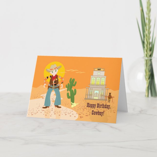 Cowboy kid birthday party card (Front)