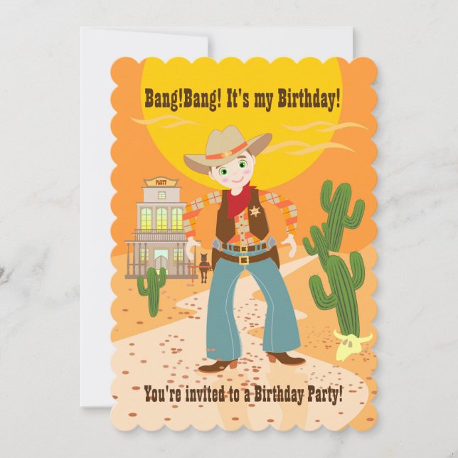 Cowboy kid birthday party invitation (Front)