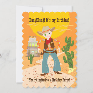 Cowboy kid birthday party invitation