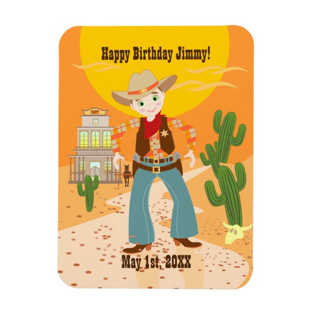 Cowboy kid birthday party magnet (Vertical)