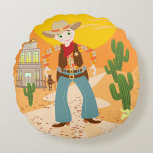 Cowboy kid birthday party round cushion