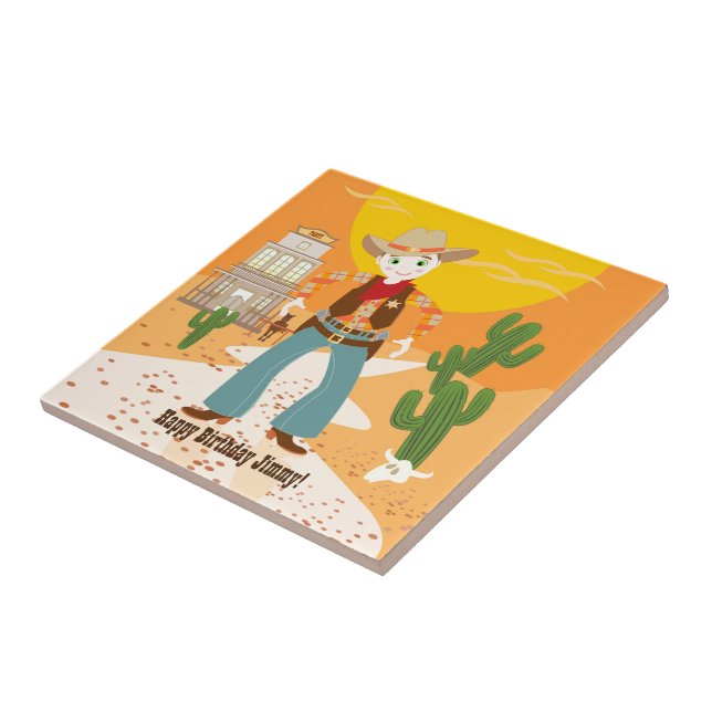 Cowboy kid birthday party tile (Side)