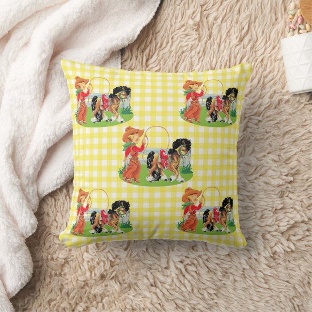 Cowboy Kid With Rope And Horse Cushion (Blanket)