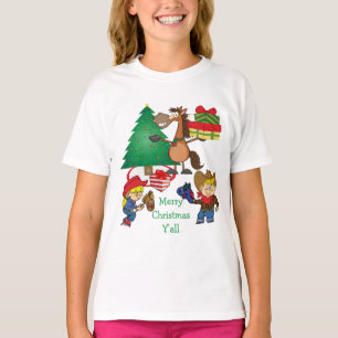 Cowboy Kids And Horse Cartoon Holiday T-Shirt