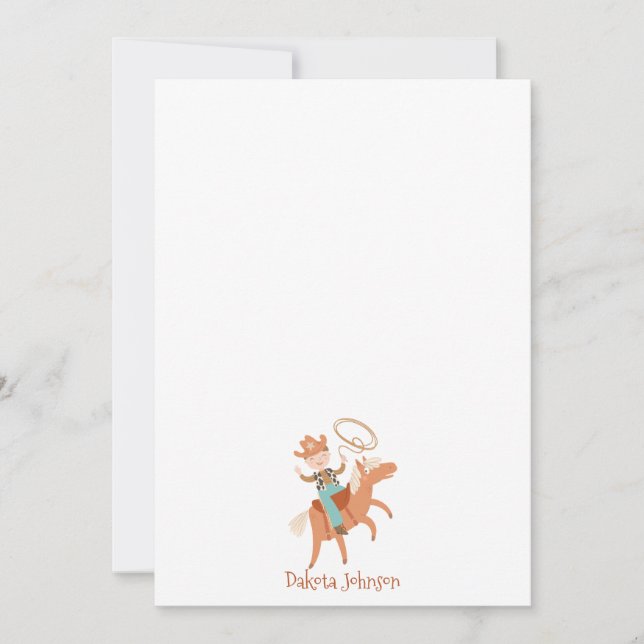 Cowboy Kid's Personalised Stationery Card (Front)