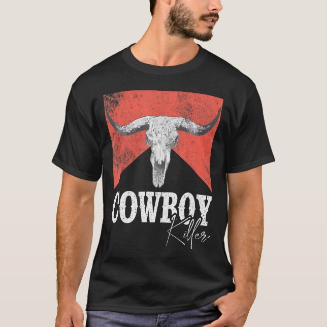 Cowboy Killers Bull Skull Howdy Punchy Western Cou T-Shirt (Front)