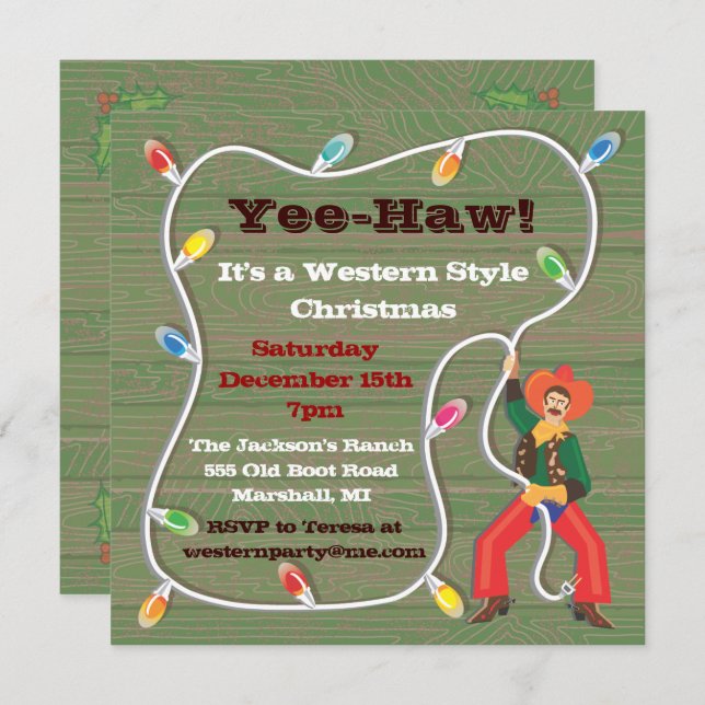 Cowboy Lasso Christmas Party Invitations (Front/Back)