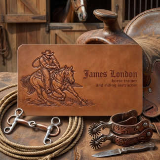 Cowboy Leather Rustic Horse Trainer Business Card