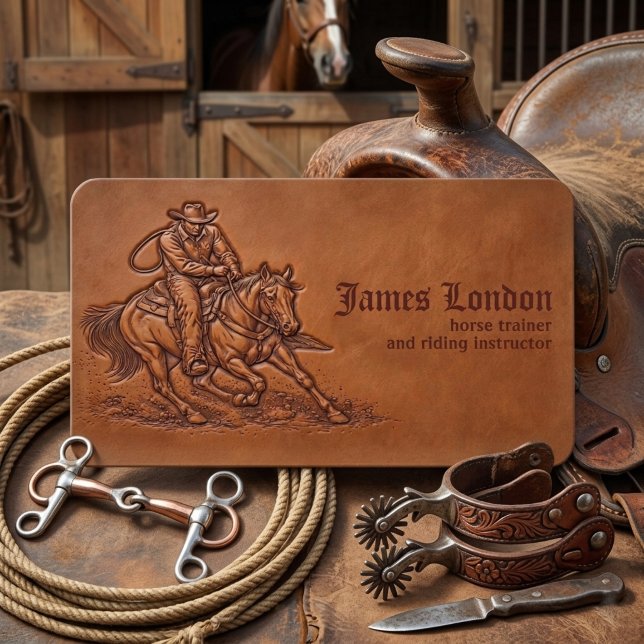 Cowboy Leather Rustic Horse Trainer Business Card (Creator Uploaded)