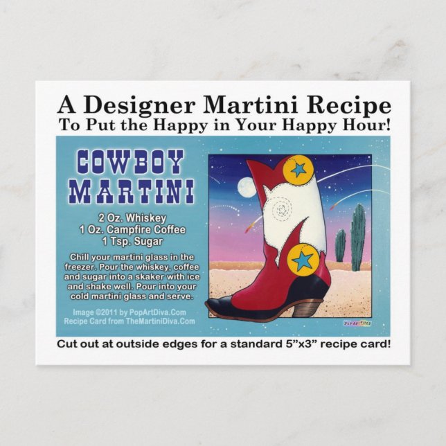 Cowboy Martini Recipe Postcard (Front)