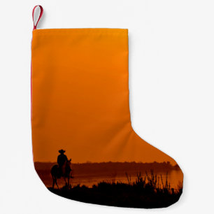 Cowboy Men horse riding at sunset Vintage west Small Christmas Stocking