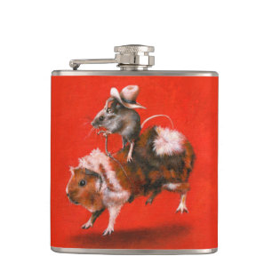 Cowboy Mouse Riding Guinea Pig Flask