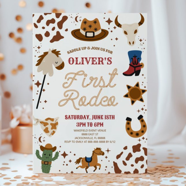 Cowboy My First Rodeo 1st Birthday Party Invitation (Creator Uploaded)