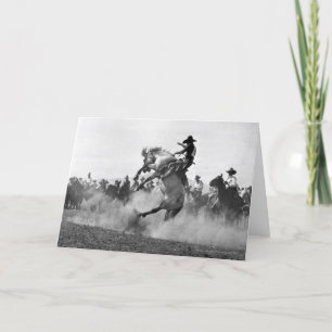 Cowboy on a bucking bronco card
