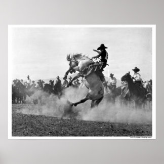 Cowboy on a bucking bronco poster