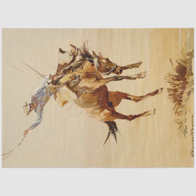 Cowboy on a Bucking Horse #2 by Edward Borein Tissue Paper (Front)