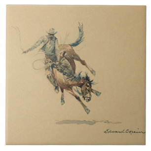 Cowboy on a Bucking Horse #3 by Edward Borein Tile