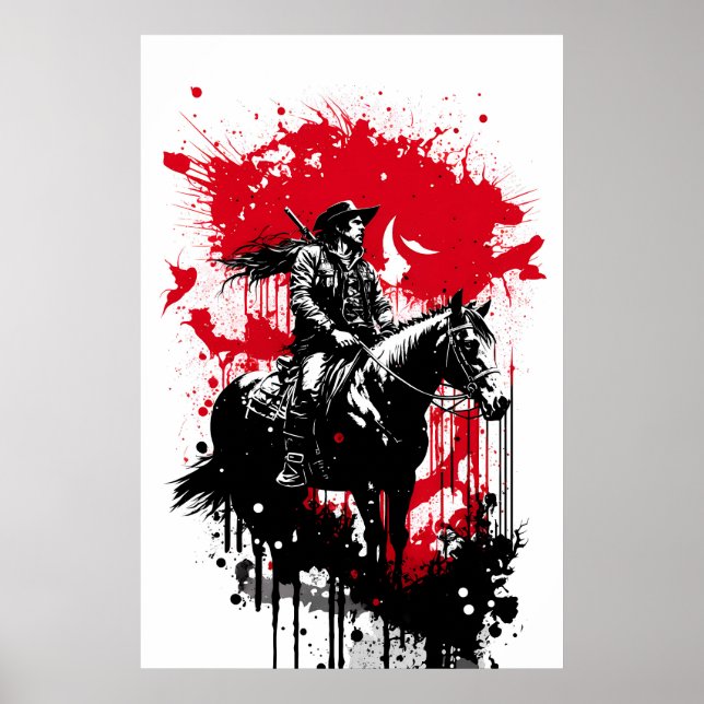 Cowboy On A Horse Painting Poster (Front)