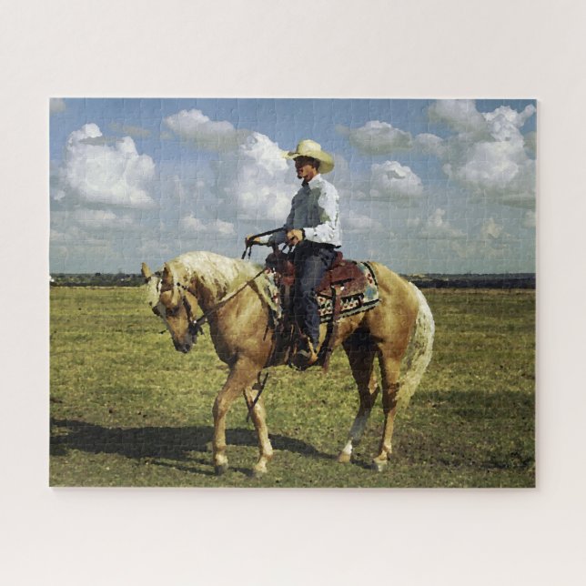 Cowboy On a Palomino Horse Jigsaw Puzzle (Horizontal)
