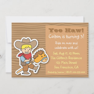 Cowboy on a Pony Stick Theme Birthday Party Invitation