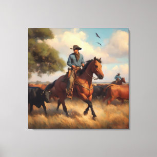 Cowboy on Bay Horse Canvas Print