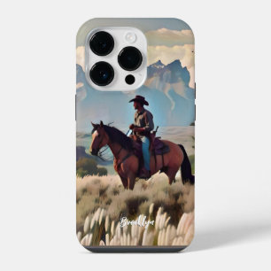 Cowboy on Bay Horse iPhone 14 Pro Case