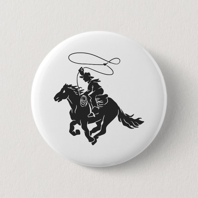 Cowboy on bucking horse running with lasso 6 cm round badge (Front)