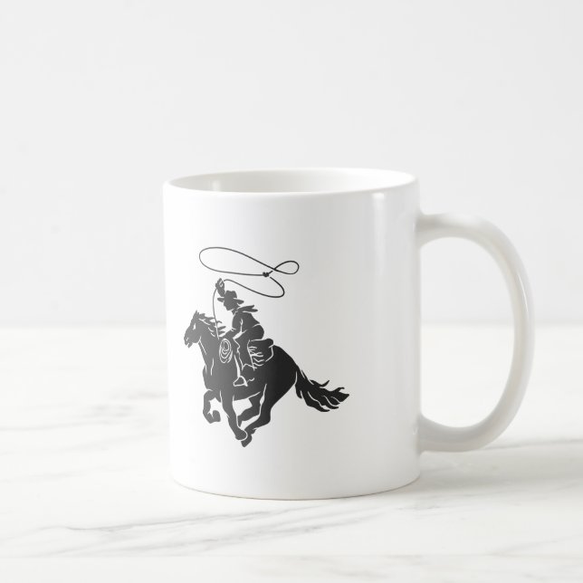 Cowboy on bucking horse running with lasso coffee mug (Right)