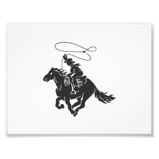 Cowboy on bucking horse running with lasso photo print