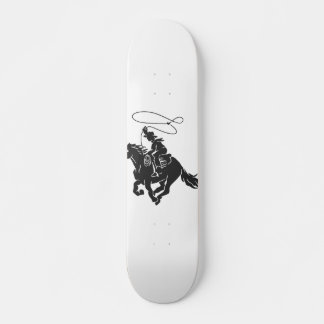 Cowboy on bucking horse running with lasso skateboard