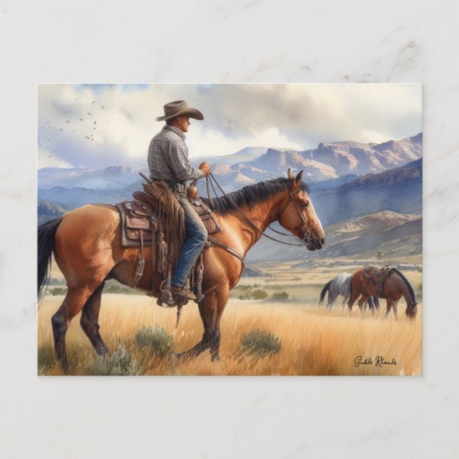 Cowboy on Buckskin Horse Postcard (Front)