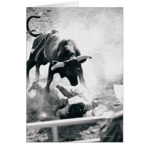 Cowboy on ground after falling off bull