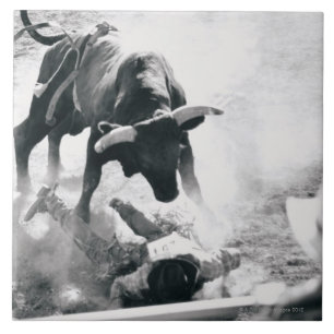 Cowboy on ground after falling off bull tile