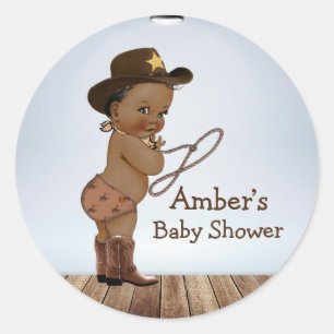 Cowboy On His Way Baby Shower  Classic Round Stick Sticker
